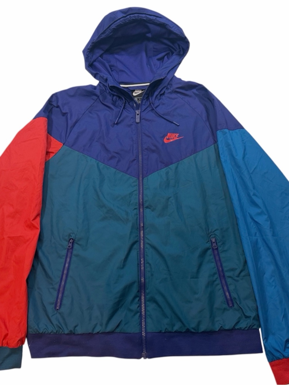 Nike Men's Windbreaker XL 90s Y2K Purple Blue Red Colorblock Hooded Jacket